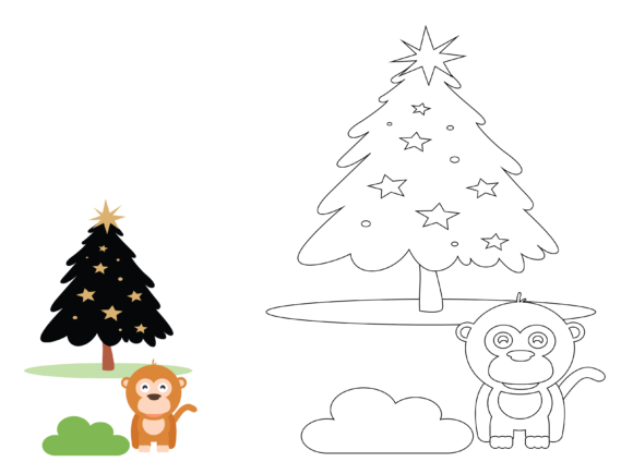 Animal Monkey Christmas Coloring Kids: Festive Vector Graphics for Designers