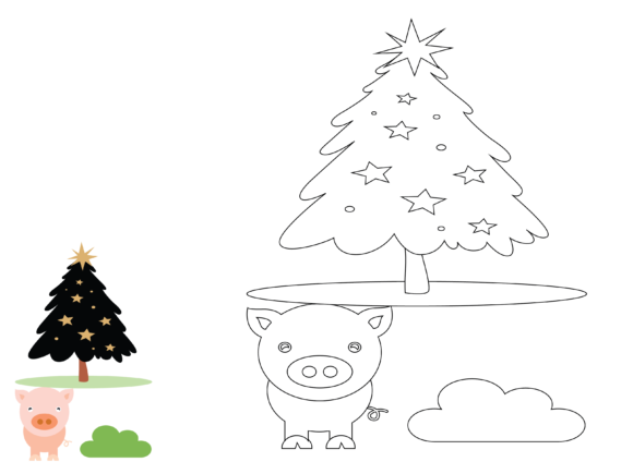 Animal Pig Christmas Coloring for Kids: Festive Design Assets