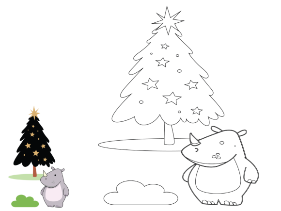 Animal Rhino Christmas Coloring Kids: Festive Vector Fun