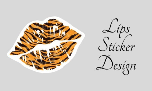 Tiger Animal Print Lips Sticker Design: Bold Graphic Elements